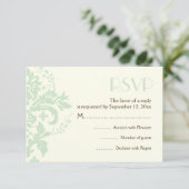 Damask menthe green, ivoire mariage RSVP carte de  (Debout devant)