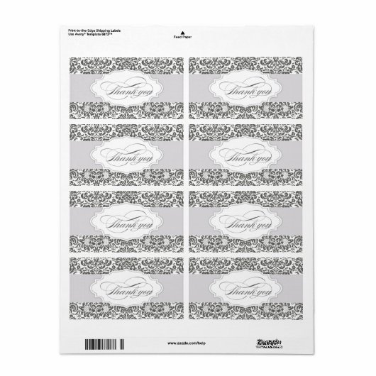 damask merci étiquette (Feuille entière)