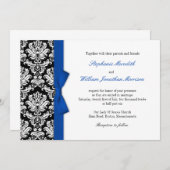 Damask met Blue Bow Wedding Invitation Kaart (Voorkant / Achterkant)