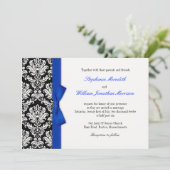 Damask met Blue Bow Wedding Invitation Kaart (Staand voorkant)