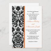 Damask met Coral Roos accent Wedding Invitation Kaart (Voorkant / Achterkant)
