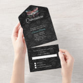 Damask met Dragonfly Quinceañera All-in-One Uitnod All In One Uitnodiging (Afscheurbaar)