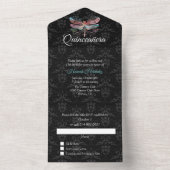 Damask met Dragonfly Quinceañera All-in-One Uitnod All In One Uitnodiging (Binnen)