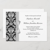 Damask met Grey Silver Bow Weddenschap Kaart (Voorkant / Achterkant)