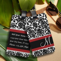  Damask met Monogram Red Black White