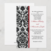 Damask met rood accent Wedding Invitation Kaart (Voorkant / Achterkant)