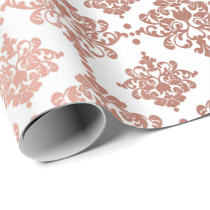 Damask Metallic Royal Floral Pink Rose White Blush Cadeaupapier