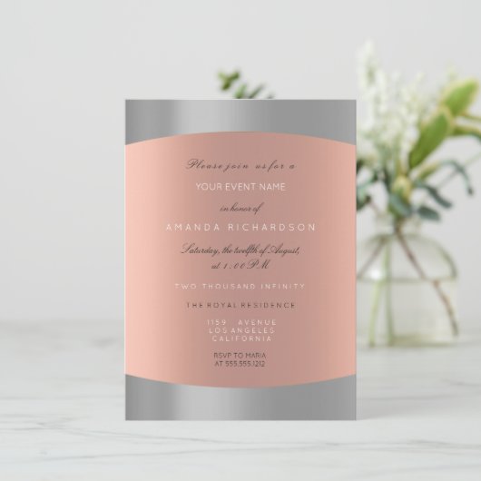 Damask Minimal Grey Roos Gold Elegant Royal Kaart (Staand voorkant)