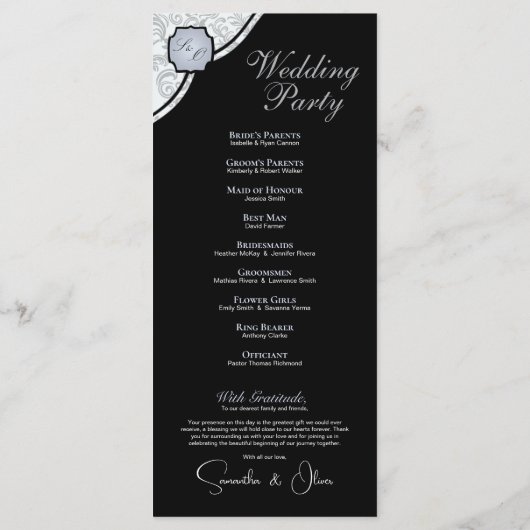 Damask Modern Zwart-wit Programma (Achterkant)