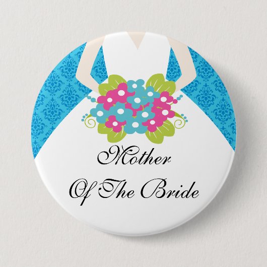 Damask moeder van de Bride Button / Pin Blue (Voorkant)
