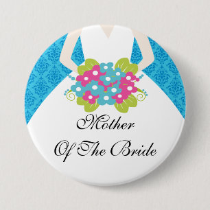 Damask moeder van de Bride Button / Pin Blue