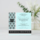 Damask Monogram Bridal Shower Invitation Kaart (Staand voorkant)