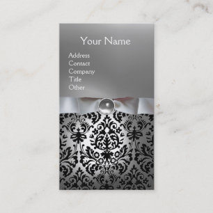 DAMASK MONOGRAM edelsteen wit lint zwart Visitekaartje