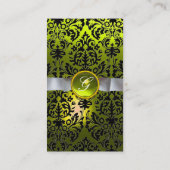 DAMASK MONOGRAM geel wit lint Visitekaartje (Achterkant)