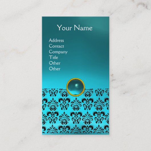 DAMASK MONOGRAM gem blue aquamarine Visitekaartje (Voorkant)