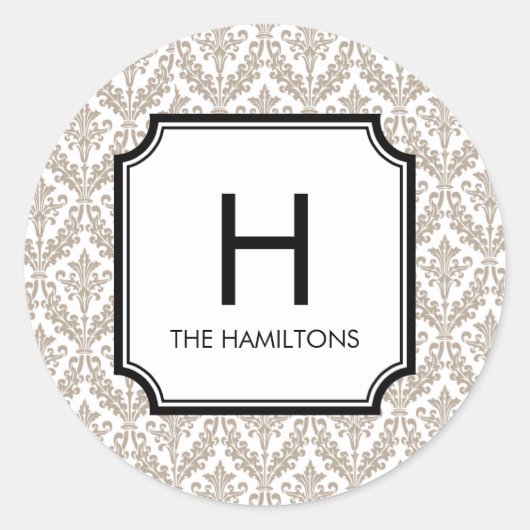 Damask Monogram Gift Label Sticker / Favor Sticker (Voorkant)