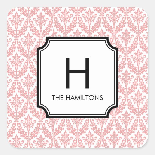 Damask Monogram Gift Label Sticker / Favor Sticker (Voorkant)