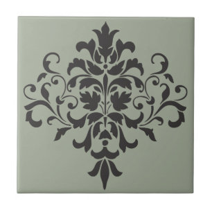 Damask Monogram in Elegant Grijs en Zwart Tegeltje