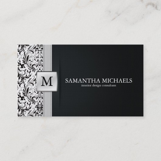 Damask Monogram Interior Design Visitekaartjes (Voorkant)