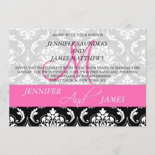 Damask Monogram Names Hot Pink Weddenschap Kaart