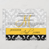 Damask Monogram Names Yellow Wedding Invitation Kaart (Voorkant / Achterkant)