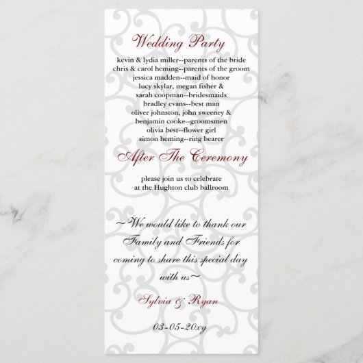 Damask MONOGRAM Programme de mariage (Dos)