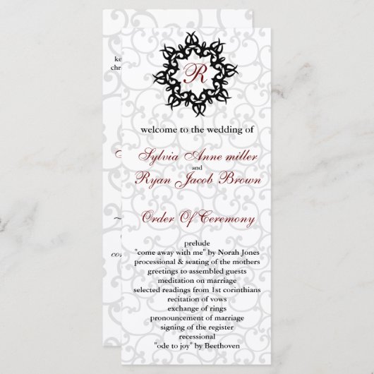 Damask MONOGRAM Programme de mariage (Devant / Derrière)