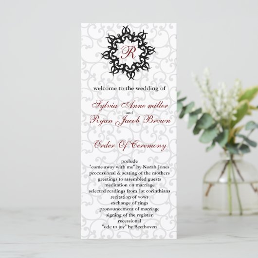 Damask MONOGRAM Programme de mariage (Debout devant)