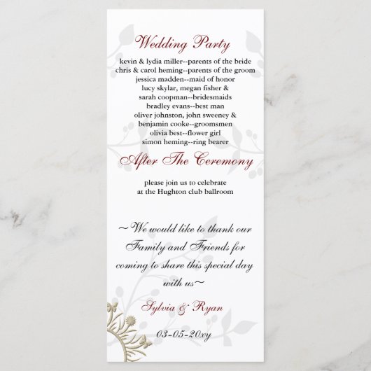 Damask MONOGRAM Programme de mariage (Dos)