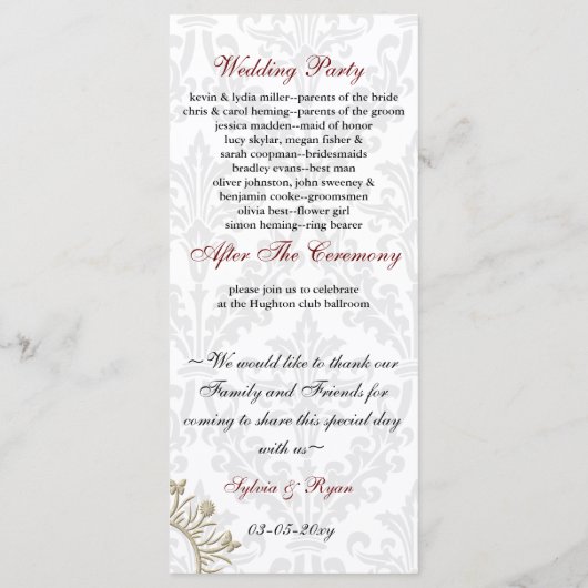 Damask MONOGRAM Programme de mariage (Dos)