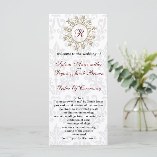 Damask MONOGRAM Programme de mariage (Debout devant)