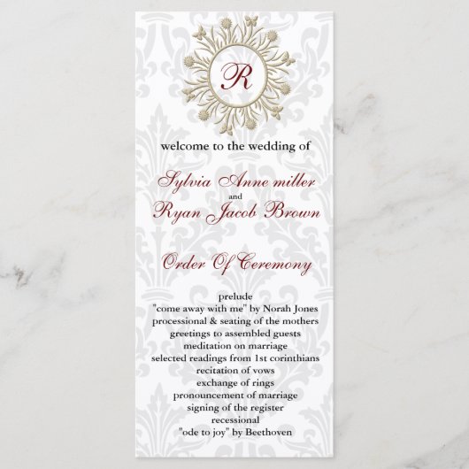 Damask MONOGRAM Programme de mariage (Devant)