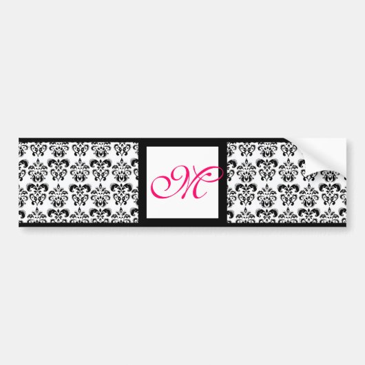 DAMASK MONOGRAM, roze fuchsie Bumpersticker (Voorkant)