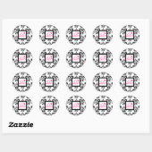 DAMASK MONOGRAM, roze fuchsie Ronde Sticker (Vel)