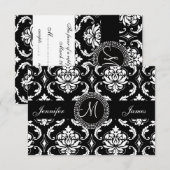 Damask Monogram RSVP-kaarten voor Square Invite RSVP Kaartje (Voorkant / Achterkant)