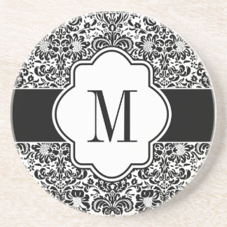 Damask Monogram Sandstone Onderzetter