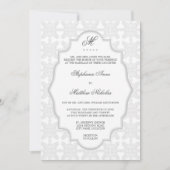 Damask Monogram Silver Gray Wedding Invitation Kaart (Voorkant)