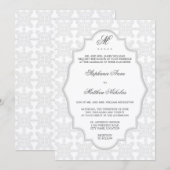 Damask Monogram Silver Grey Faire-part de mariage (Devant / Derrière)