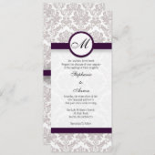 Damask Monogram Wedding Invitation for Jennifer Kaart (Voorkant / Achterkant)