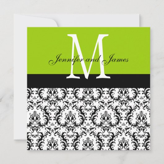 Damask Monogram Wedding Invitations Apple Green Kaart (Voorkant)