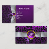 DAMASK MONOGRAM witte lint zwarte paars Visitekaartje (Voorkant / Achterkant)