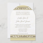 Damask Monogram Yellow Gray Wedding Invitation Kaart (Voorkant)