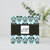 DAMASK MONOGRAM,zwart en wit,blauw Kaart (Staand voorkant)
