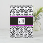DAMASK MONOGRAM, zwart en wit, roze paars goud Kaart (Staand voorkant)