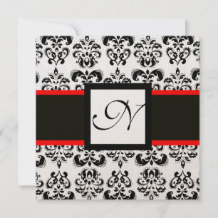 DAMASK MONOGRAM,Zwart,Wit,Rood Champagne Metaal Kaart