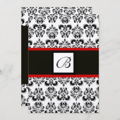DAMASK MONOGRAM,zwart,wit,zilver metallic,rood Kaart (Voorkant / Achterkant)