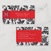 Damask Monogramme Carte de visite rouge (Devant / Derrière)