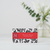 Damask Monogramme Carte de visite rouge (Debout devant)