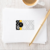 Damask Monogramme Étiquette Yellow Stripe Dots (En situation)
