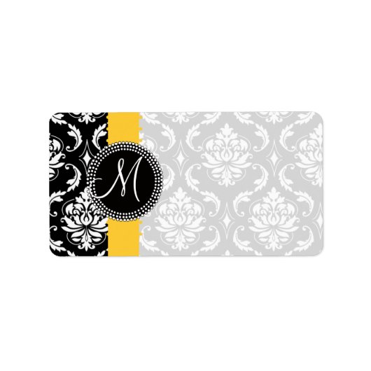 Damask Monogramme Étiquette Yellow Stripe Dots (Devant)